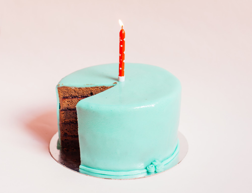Still Life of 28th Birthday Cake in Pastels